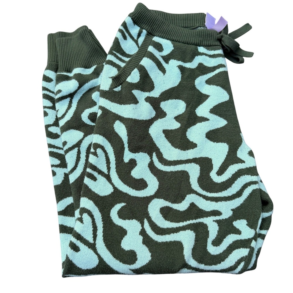 Savage X Fenty Knit Lounge Jogger Pants‎ Small Green Blue Abstract Drawstring